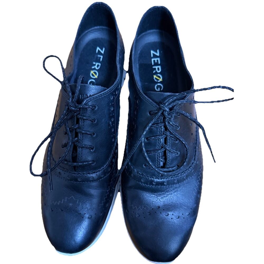 COLE HAAN Women’s Zerogrand Wing Oxford Flat W18202 Black Leather White 8 1/2 B